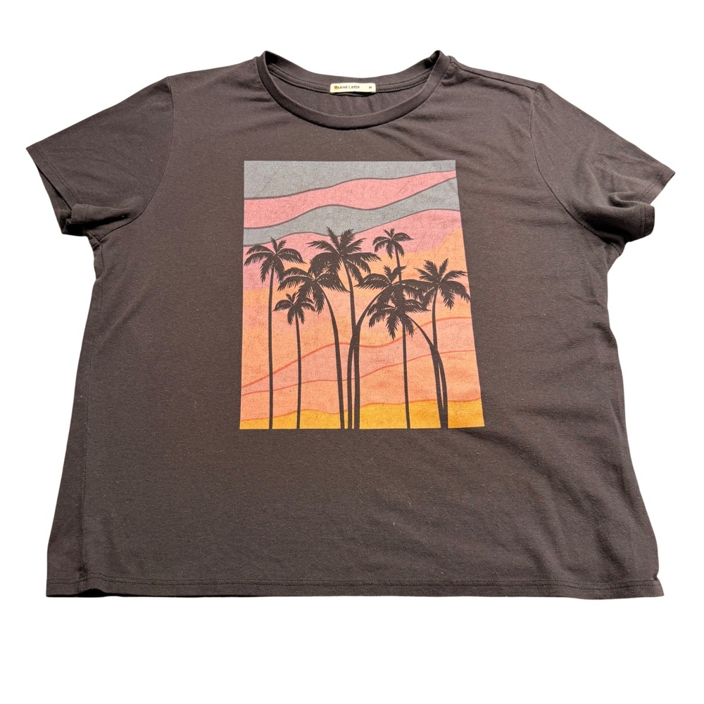 Marine Layer Palm Tree Sunset Graphic Tee Charcoal Grey Medium USA Made